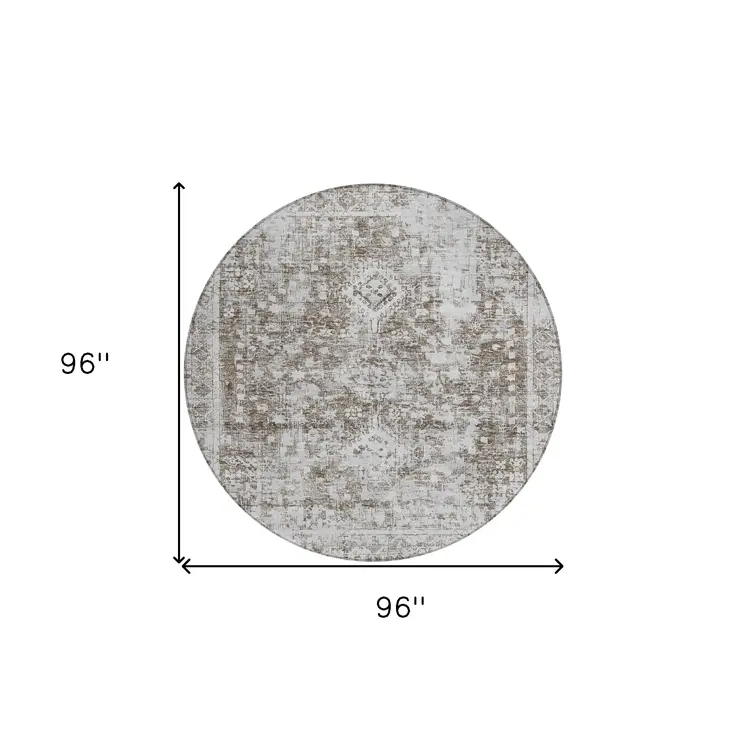 8' Chocolate Round Oriental Washable Indoor Outdoor Area Rug