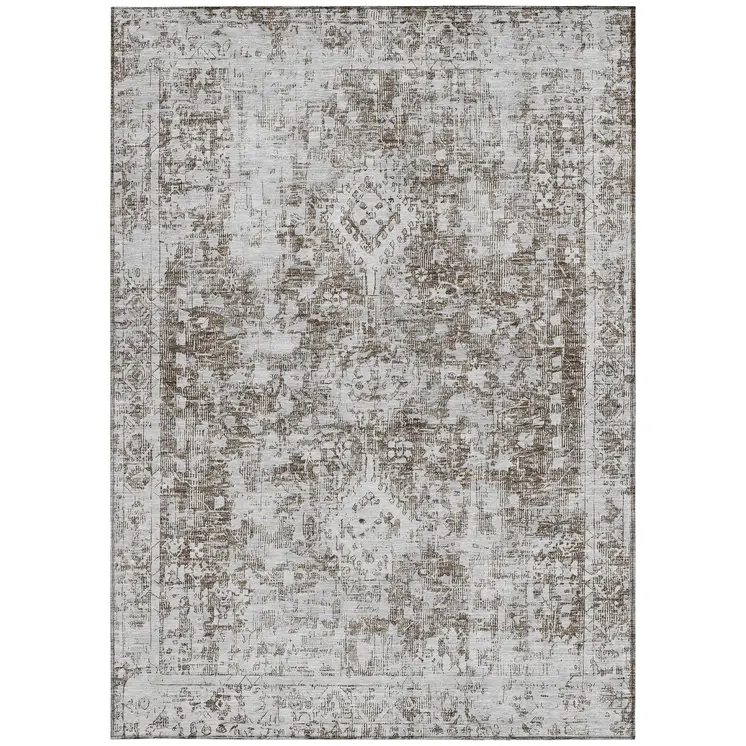 9' X 12' Chocolate Oriental Washable Indoor Outdoor Area Rug