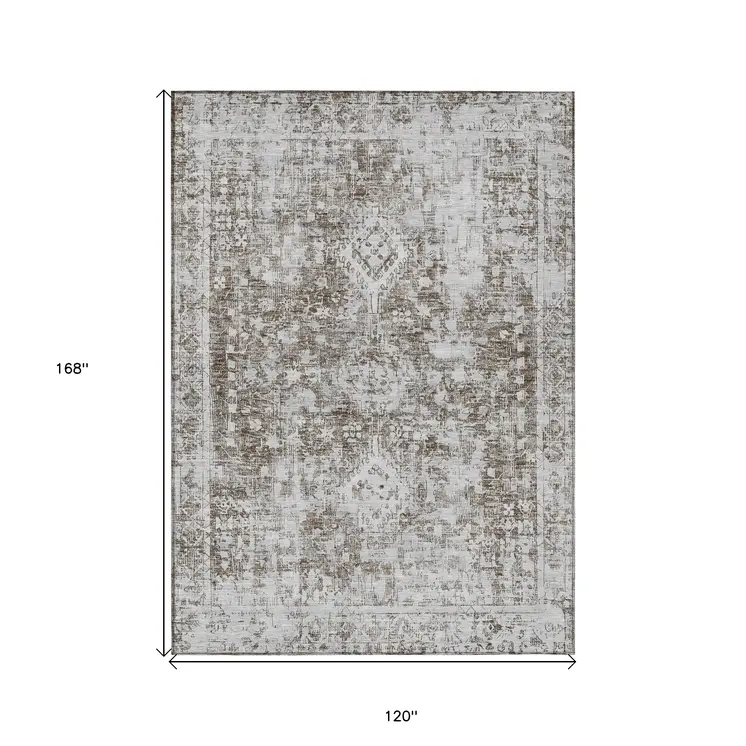 10' X 14' Chocolate Oriental Washable Indoor Outdoor Area Rug