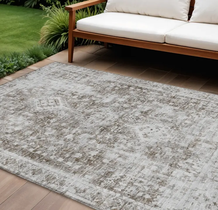 10' X 14' Chocolate Oriental Washable Indoor Outdoor Area Rug