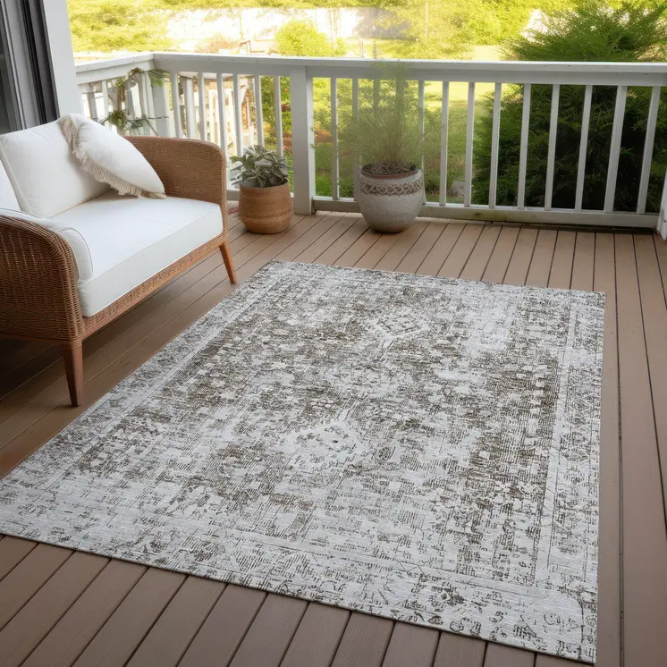 10' X 14' Chocolate Oriental Washable Indoor Outdoor Area Rug
