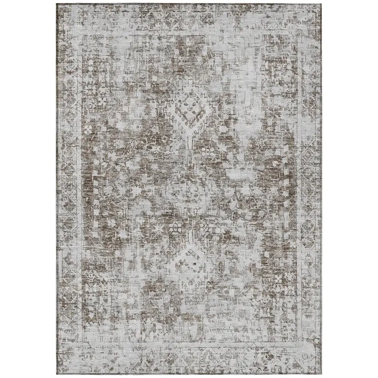 10' X 14' Chocolate Oriental Washable Indoor Outdoor Area Rug