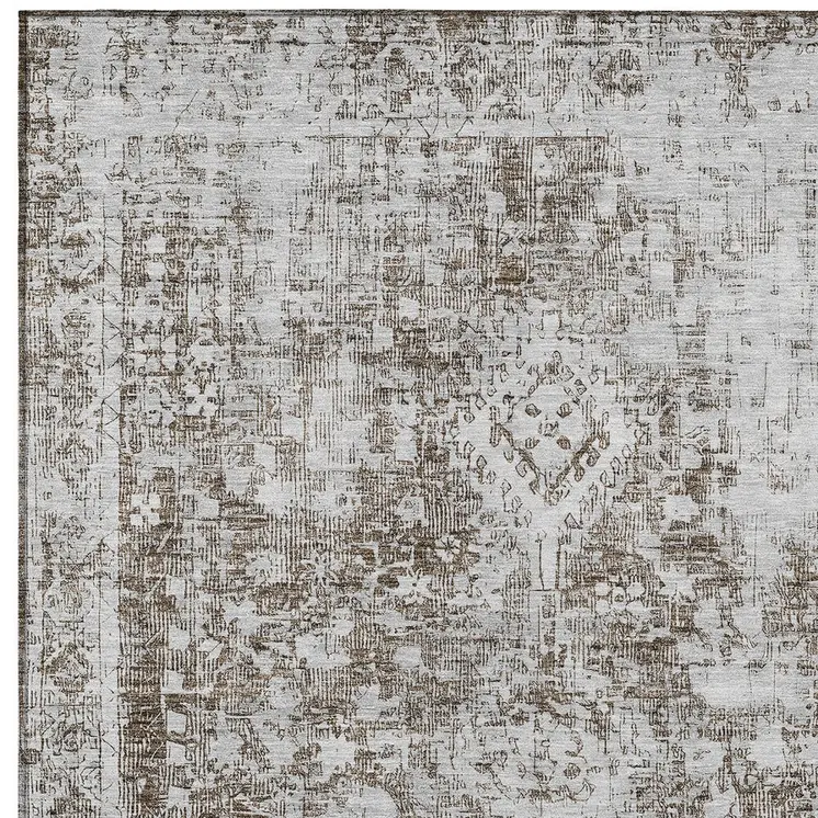 10' X 14' Chocolate Oriental Washable Indoor Outdoor Area Rug