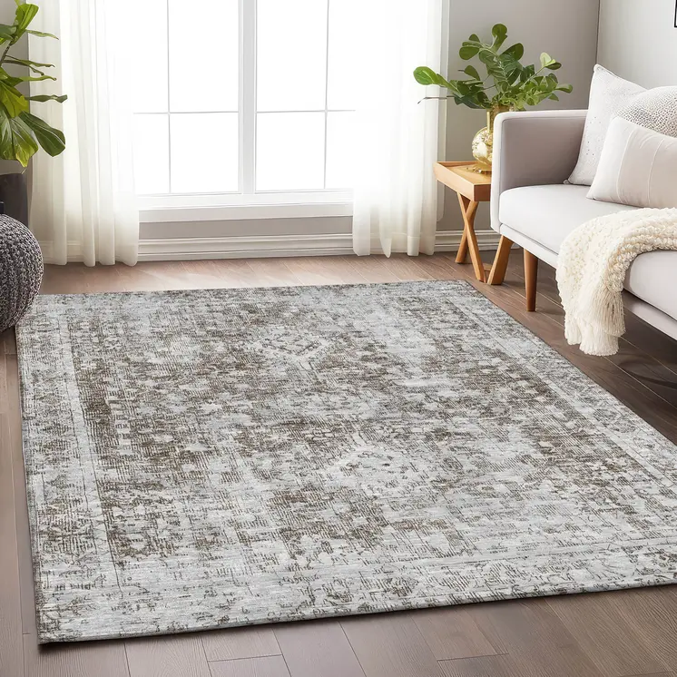 10' X 14' Chocolate Oriental Washable Indoor Outdoor Area Rug