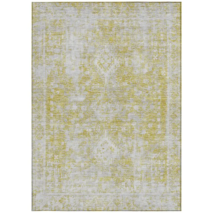 3' X 5' Gold Oriental Washable Indoor Outdoor Area Rug