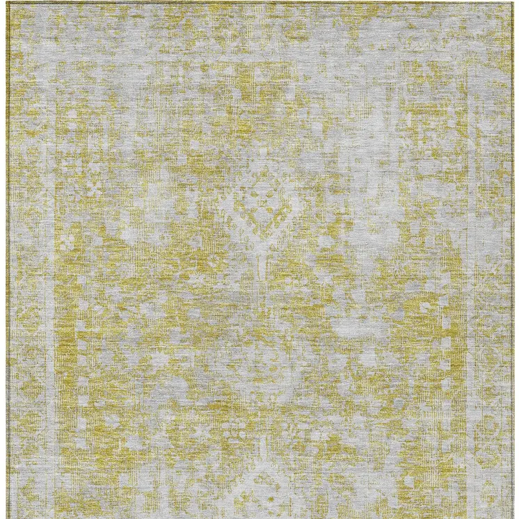 5' X 8' Gold Oriental Washable Indoor Outdoor Area Rug
