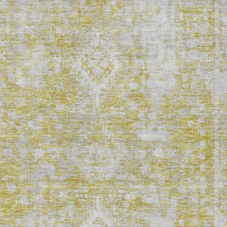 5' X 8' Gold Oriental Washable Indoor Outdoor Area Rug
