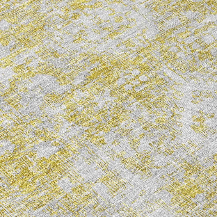8' Gold Round Oriental Washable Indoor Outdoor Area Rug