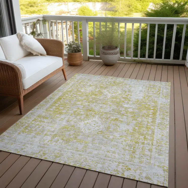 9' X 12' Gold Oriental Washable Indoor Outdoor Area Rug