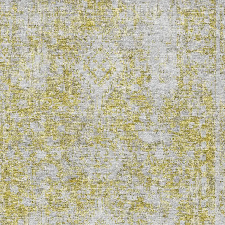 10' X 14' Gold Oriental Washable Indoor Outdoor Area Rug