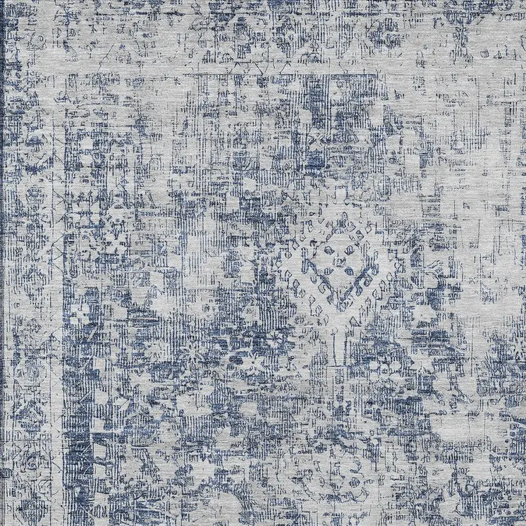 3' X 5' Navy Blue Oriental Washable Indoor Outdoor Area Rug