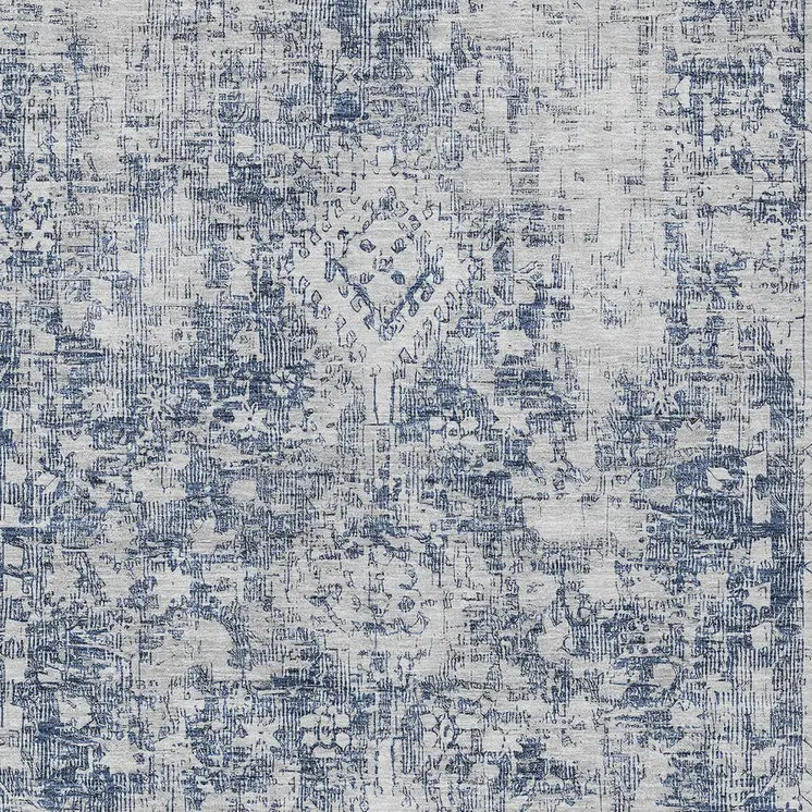 5' X 8' Navy Blue Oriental Washable Indoor Outdoor Area Rug