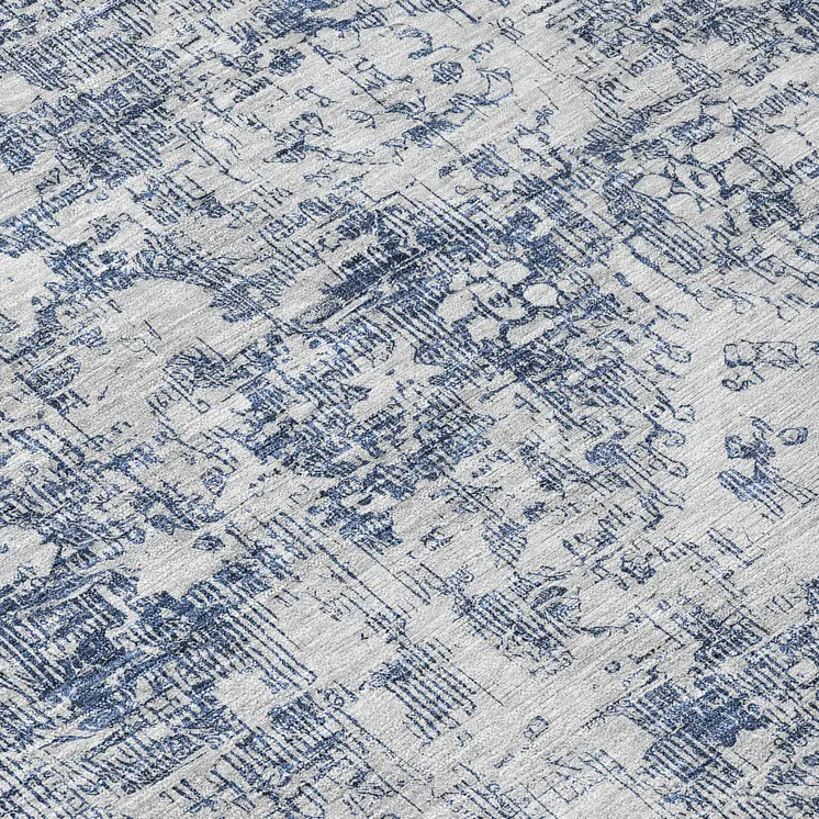 8' Navy Blue Round Oriental Washable Indoor Outdoor Area Rug