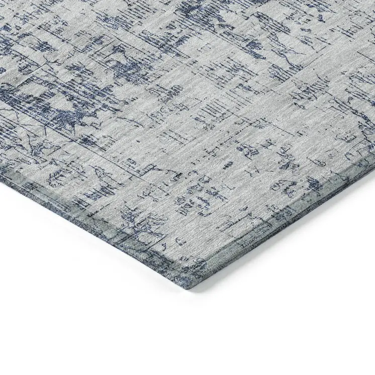 8' X 10' Navy Blue Oriental Washable Indoor Outdoor Area Rug