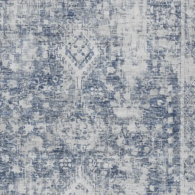 8' X 10' Navy Blue Oriental Washable Indoor Outdoor Area Rug