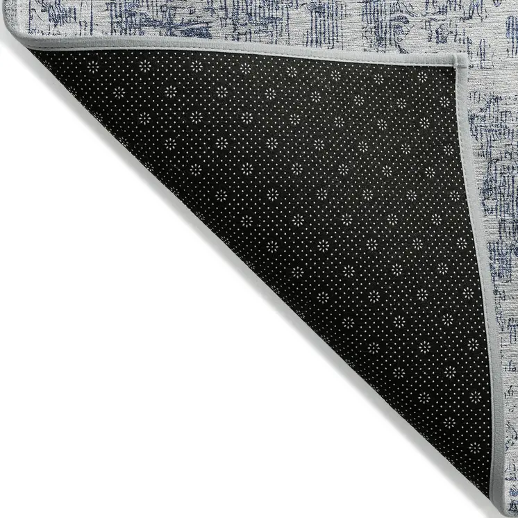 9' X 12' Navy Blue Oriental Washable Indoor Outdoor Area Rug