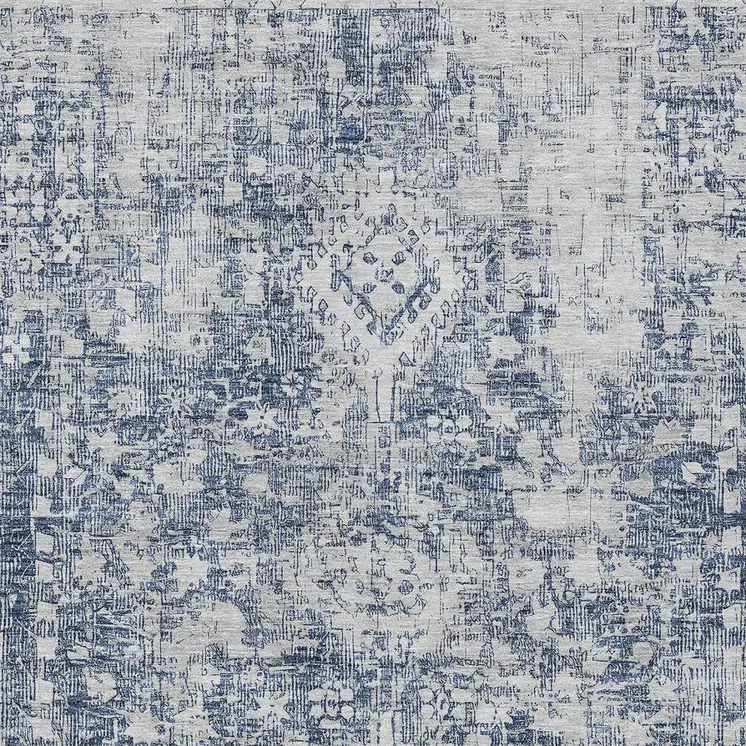 9' X 12' Navy Blue Oriental Washable Indoor Outdoor Area Rug