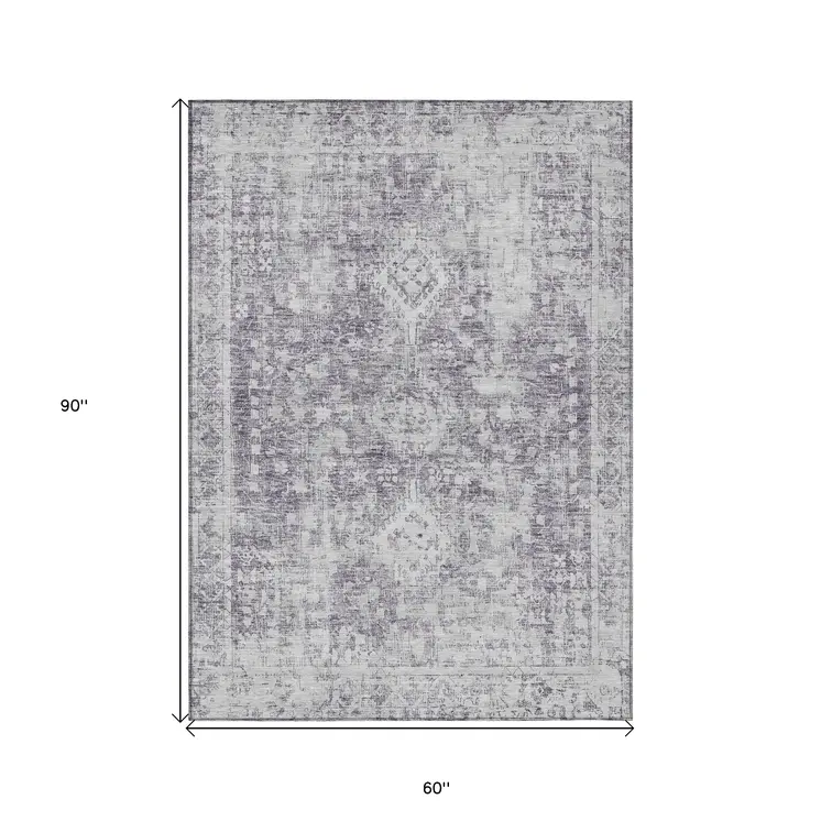 5' X 8' Plum Oriental Washable Indoor Outdoor Area Rug
