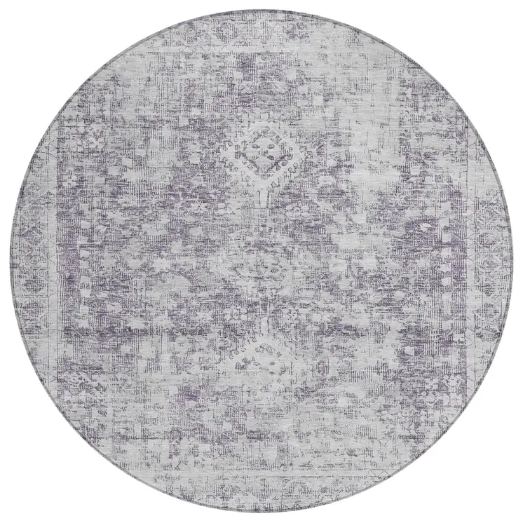 8' Plum Round Oriental Washable Indoor Outdoor Area Rug