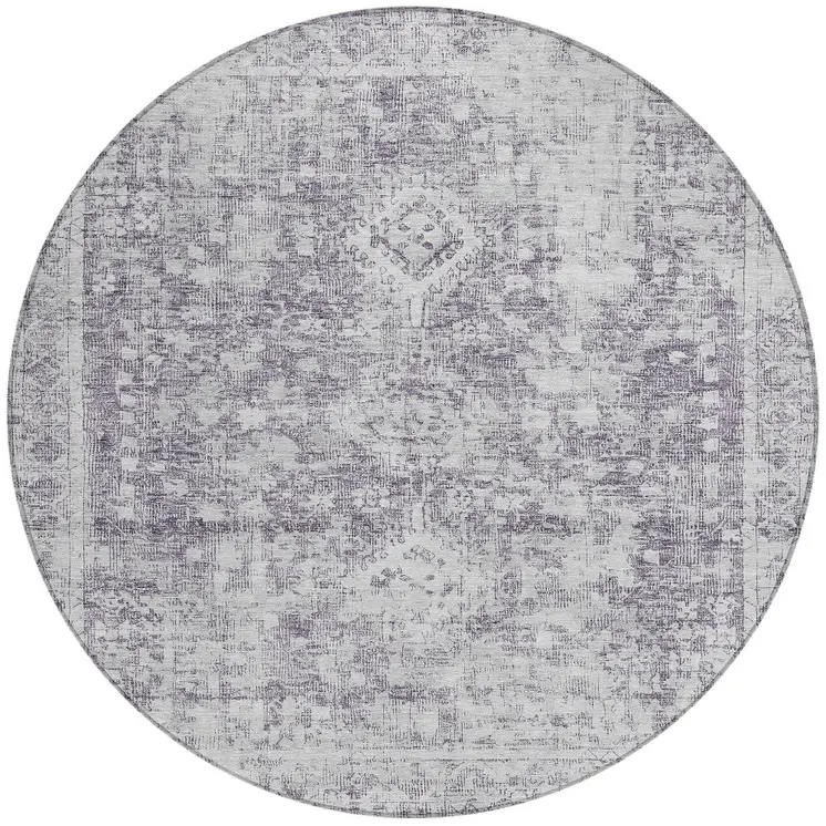 8' Plum Round Oriental Washable Indoor Outdoor Area Rug