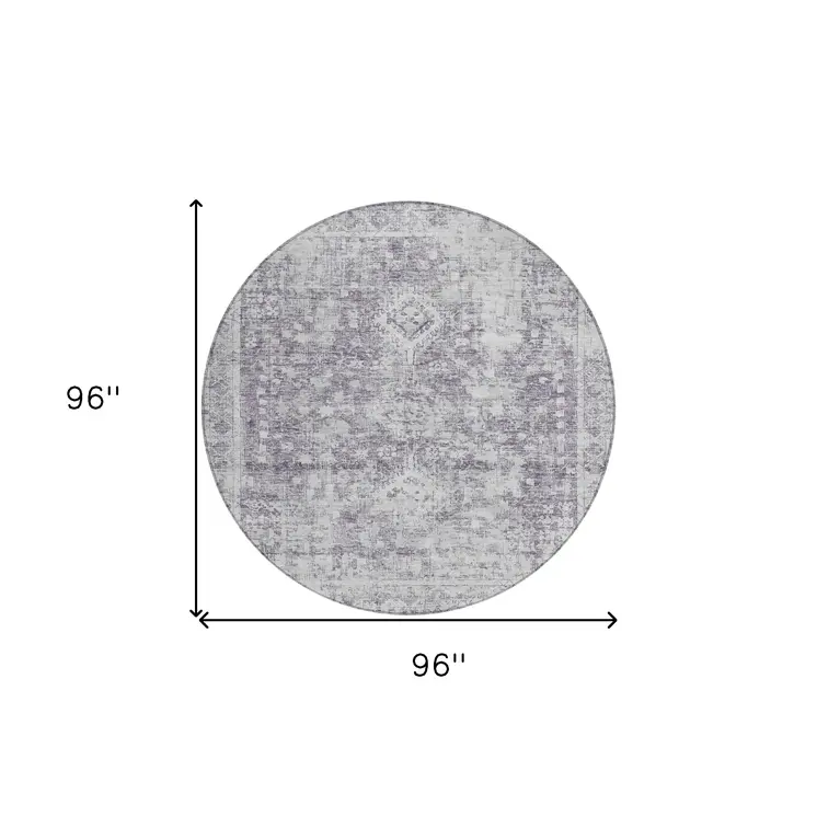 8' Plum Round Oriental Washable Indoor Outdoor Area Rug