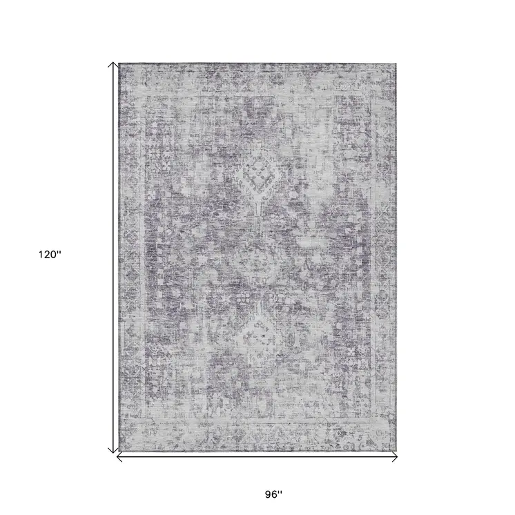 8' X 10' Plum Oriental Washable Indoor Outdoor Area Rug