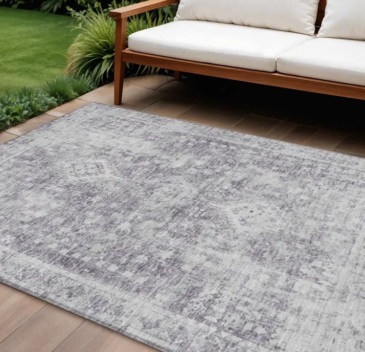 8' X 10' Plum Oriental Washable Indoor Outdoor Area Rug