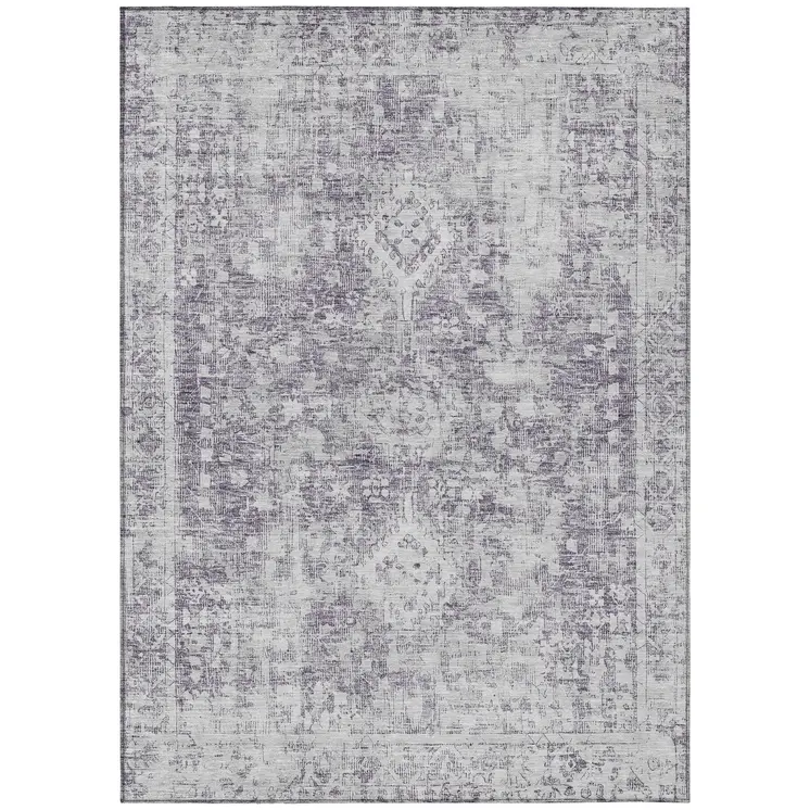 8' X 10' Plum Oriental Washable Indoor Outdoor Area Rug