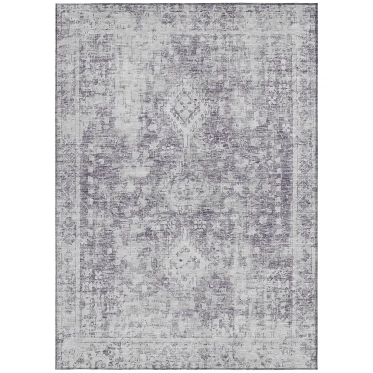 9' X 12' Plum Oriental Washable Indoor Outdoor Area Rug