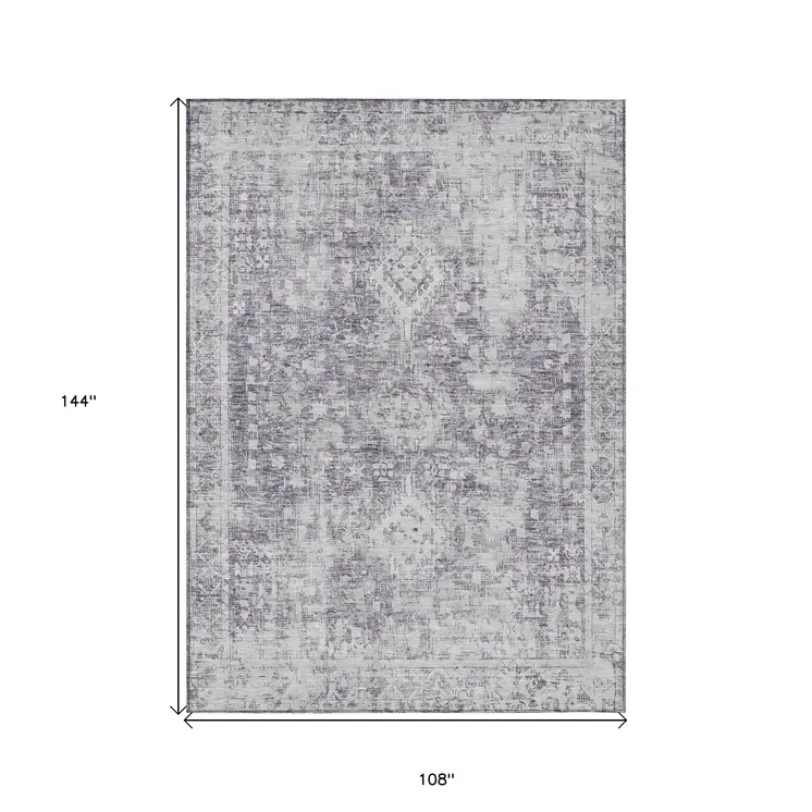 9' X 12' Plum Oriental Washable Indoor Outdoor Area Rug