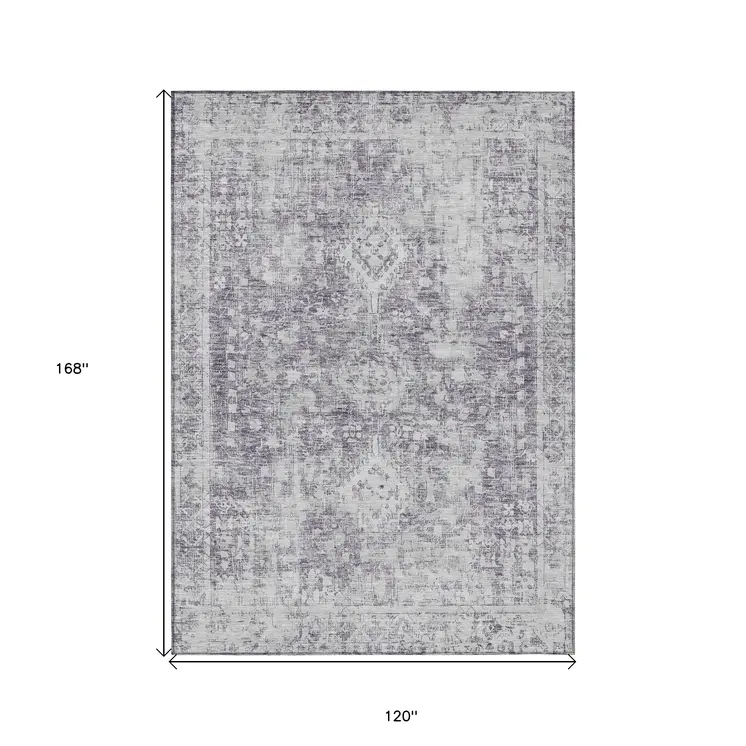 10' X 14' Plum Oriental Washable Indoor Outdoor Area Rug