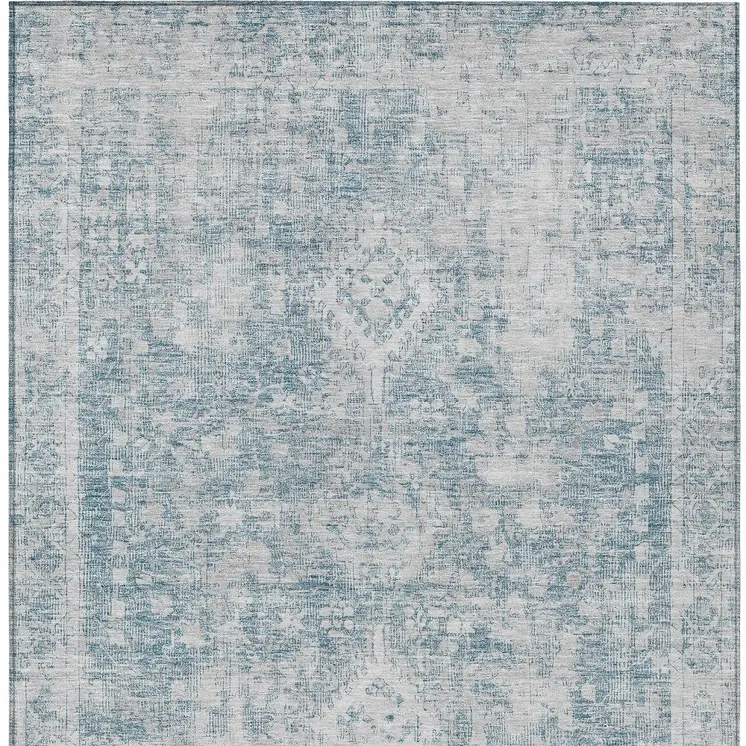 5' X 8' Sky Blue Oriental Washable Indoor Outdoor Area Rug