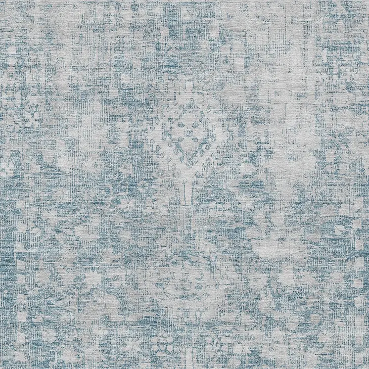 5' X 8' Sky Blue Oriental Washable Indoor Outdoor Area Rug