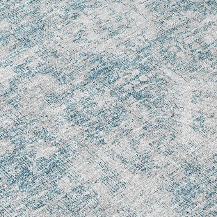 8' Sky Blue Round Oriental Washable Indoor Outdoor Area Rug