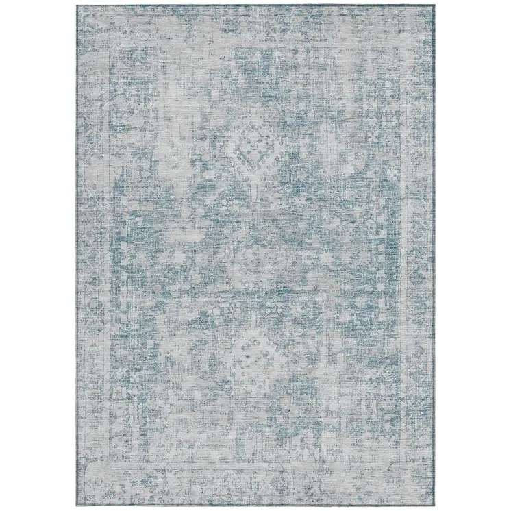 8' X 10' Sky Blue Oriental Washable Indoor Outdoor Area Rug