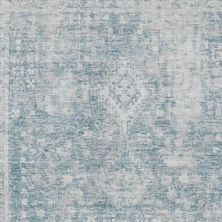 9' X 12' Sky Blue Oriental Washable Indoor Outdoor Area Rug