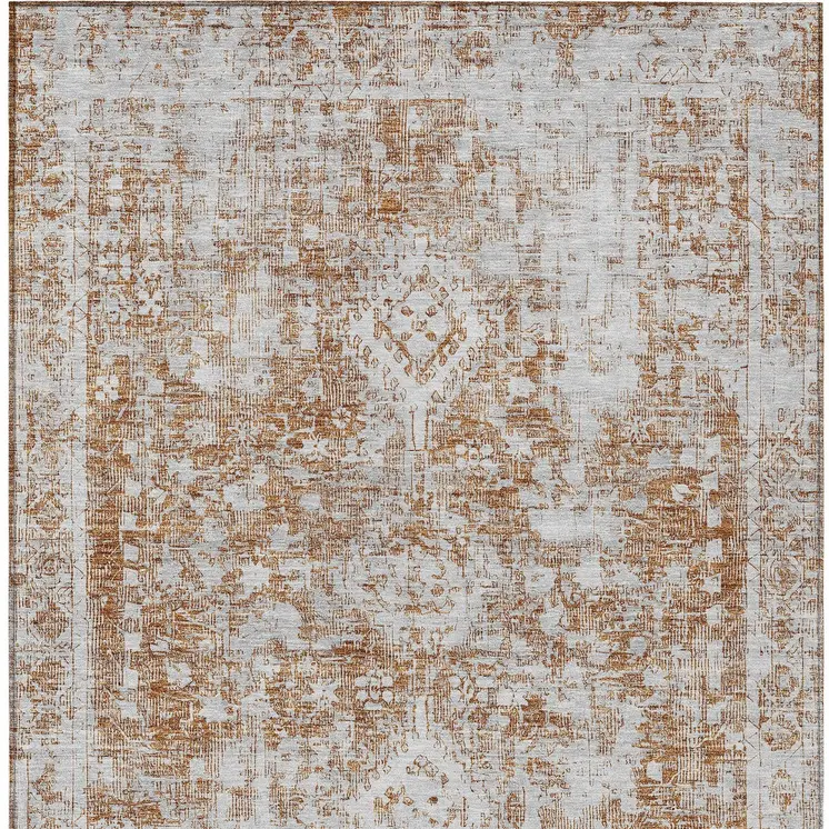 5' X 8' Terra Cotta Oriental Washable Indoor Outdoor Area Rug
