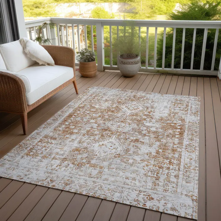 5' X 8' Terra Cotta Oriental Washable Indoor Outdoor Area Rug