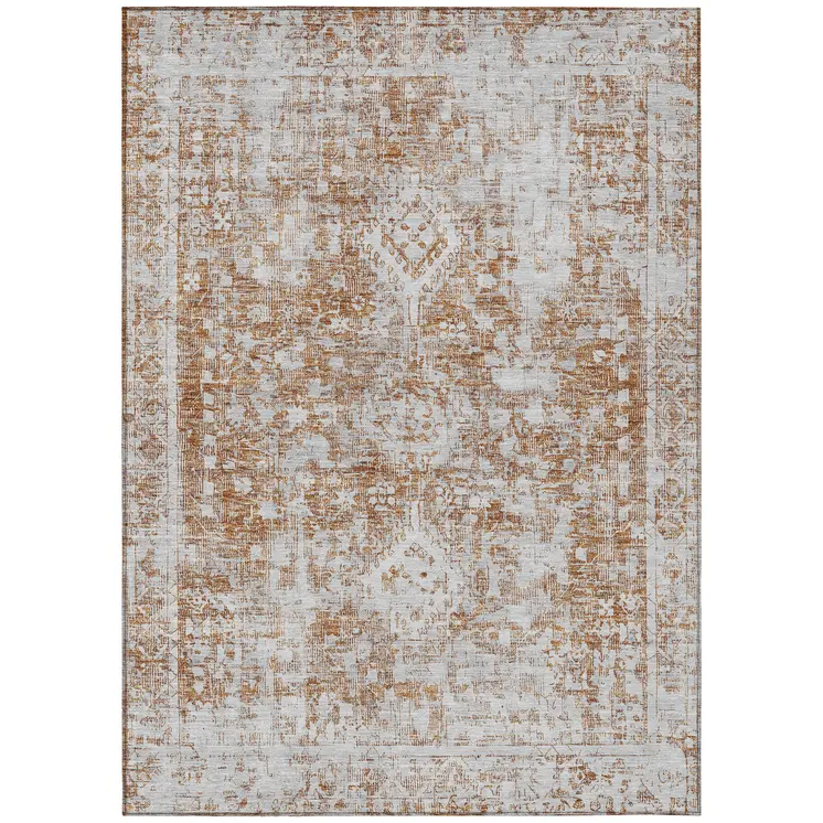 5' X 8' Terra Cotta Oriental Washable Indoor Outdoor Area Rug