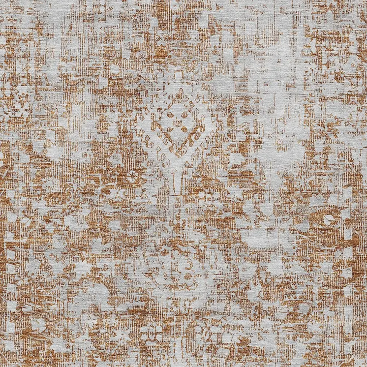 5' X 8' Terra Cotta Oriental Washable Indoor Outdoor Area Rug