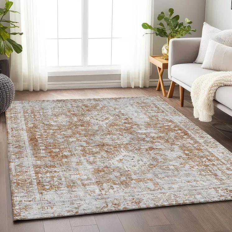 5' X 8' Terra Cotta Oriental Washable Indoor Outdoor Area Rug