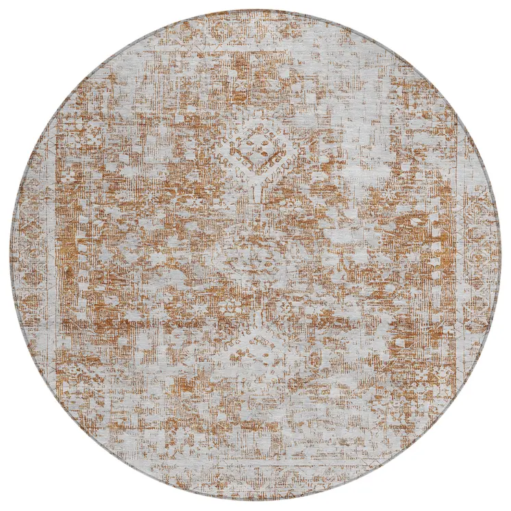 8' Terra Cotta Round Oriental Washable Indoor Outdoor Area Rug