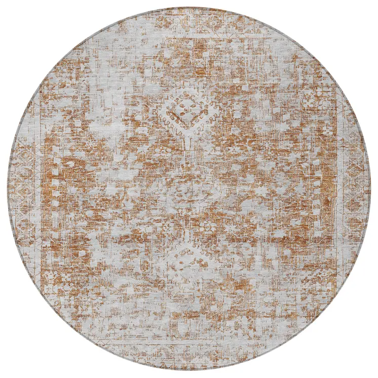 8' Terra Cotta Round Oriental Washable Indoor Outdoor Area Rug