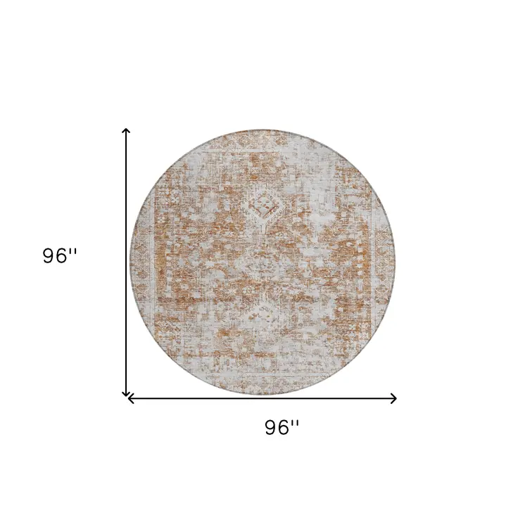 8' Terra Cotta Round Oriental Washable Indoor Outdoor Area Rug