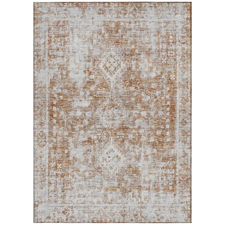 10' X 14' Terra Cotta Oriental Washable Indoor Outdoor Area Rug