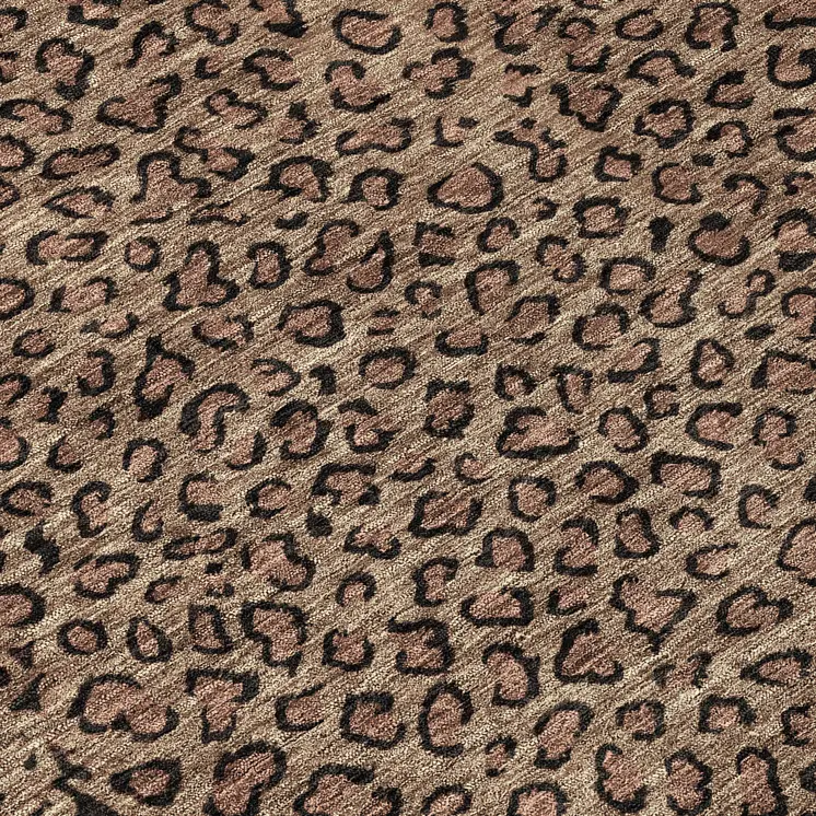 8' Brown Round Animal Print Washable Indoor Outdoor Area Rug
