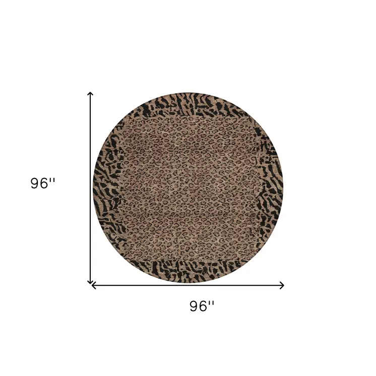 8' Brown Round Animal Print Washable Indoor Outdoor Area Rug