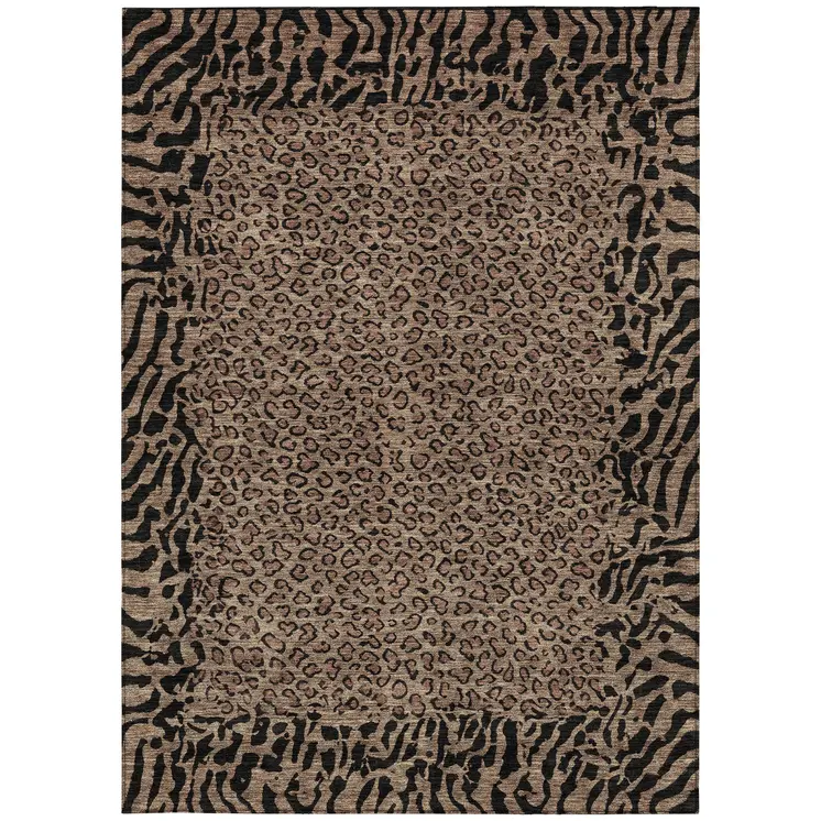 8' X 10' Brown Animal Print Washable Indoor Outdoor Area Rug