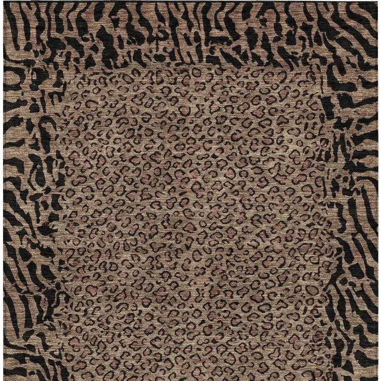 9' X 12' Brown Animal Print Washable Indoor Outdoor Area Rug
