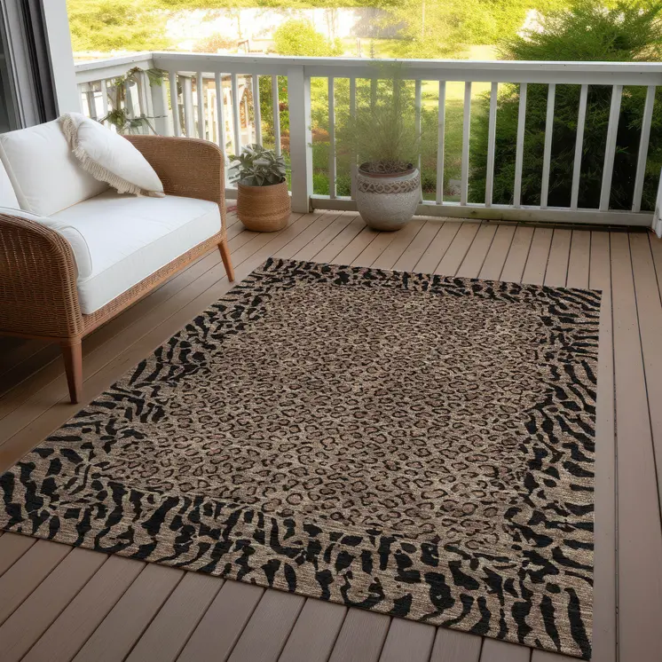 9' X 12' Brown Animal Print Washable Indoor Outdoor Area Rug